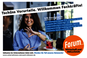 Bild der Kampagne "Tschüss Vorurteile. Willkommen Fachkräfte!" (Foto: Forum Wirtschaft und INKLUSION)